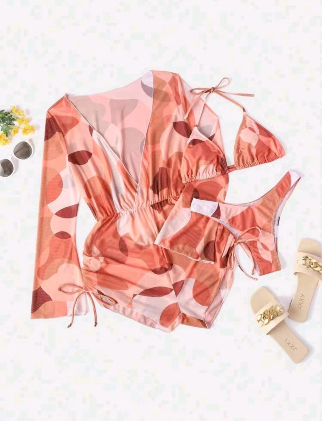 Swimwear One Piece Long Sleeves Mesh Outerwear Bikini Three Piece Swimsuit Women Bikini Bella Mia